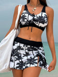 Conjunto de Biquíni Feminino de 3 Peças Tie-Dye Tropical